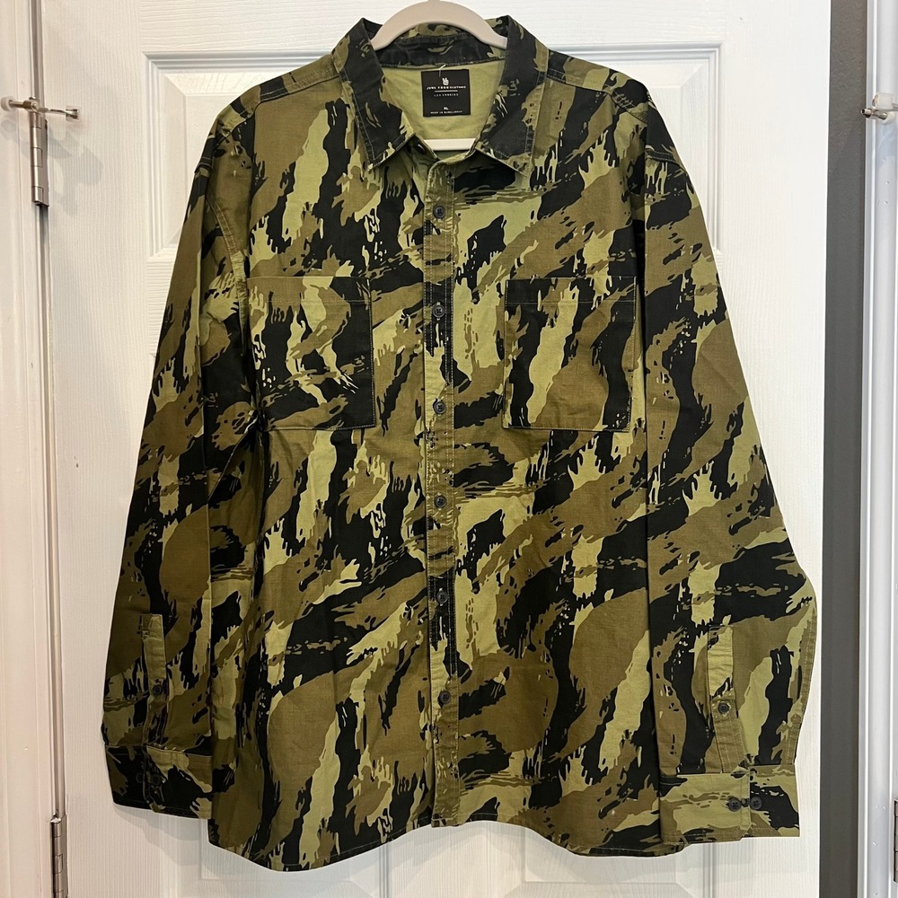 Junk Food Clothing Button Down 100% Cotton Tiger Stripe Camo Streetwear XL